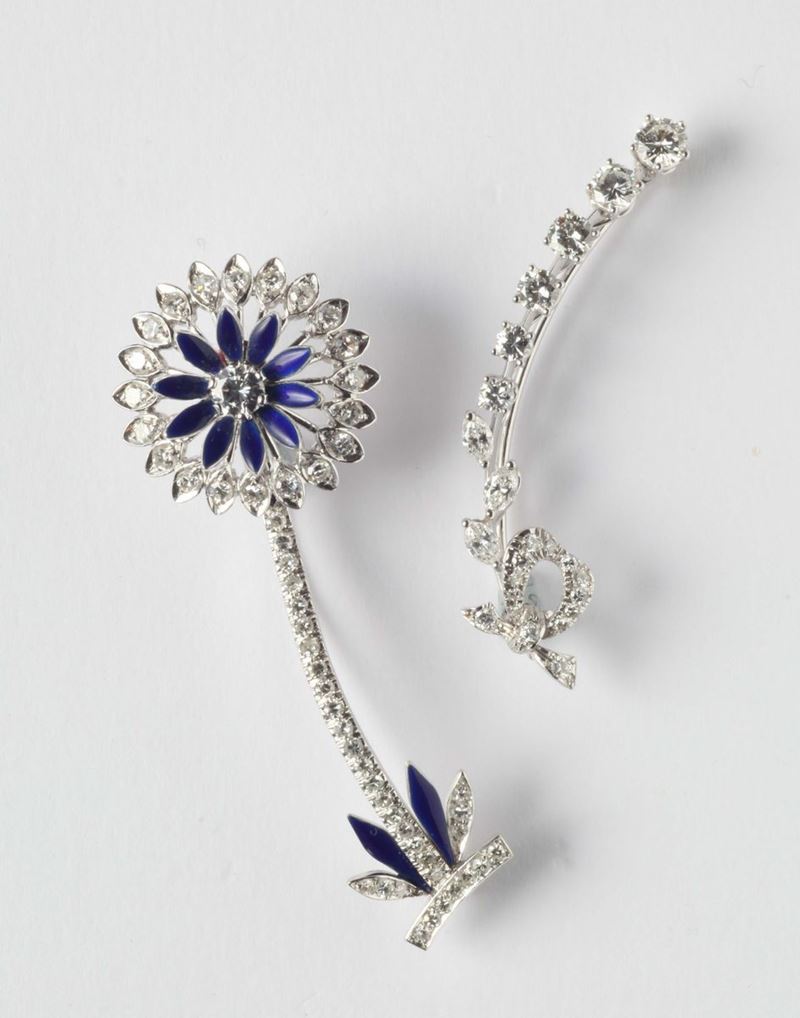 A diamonds and sapphire brooches  - Auction Silver, Watches, Antique and Contemporary Jewelry - Cambi Casa d'Aste