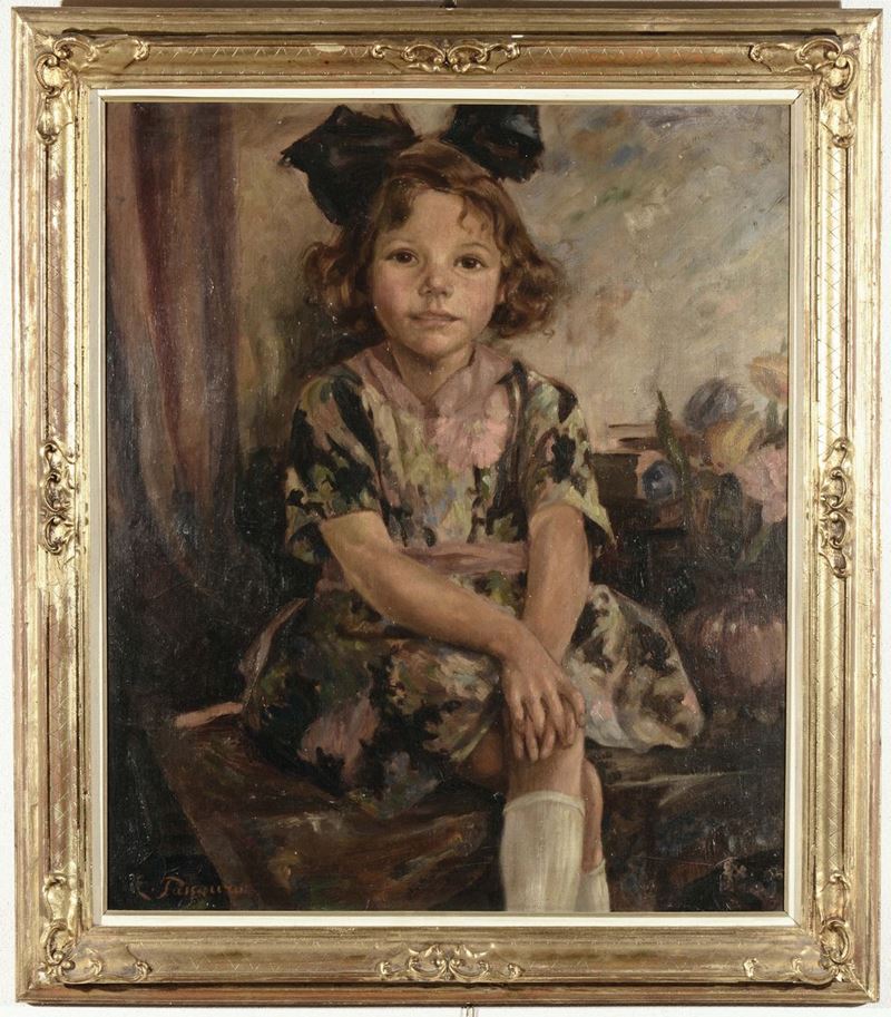 Edmondo Passauro (Trieste 1893 - 1969) Ritratto di bambina  - Asta Antiquariato e Dipinti Antichi - Cambi Casa d'Aste