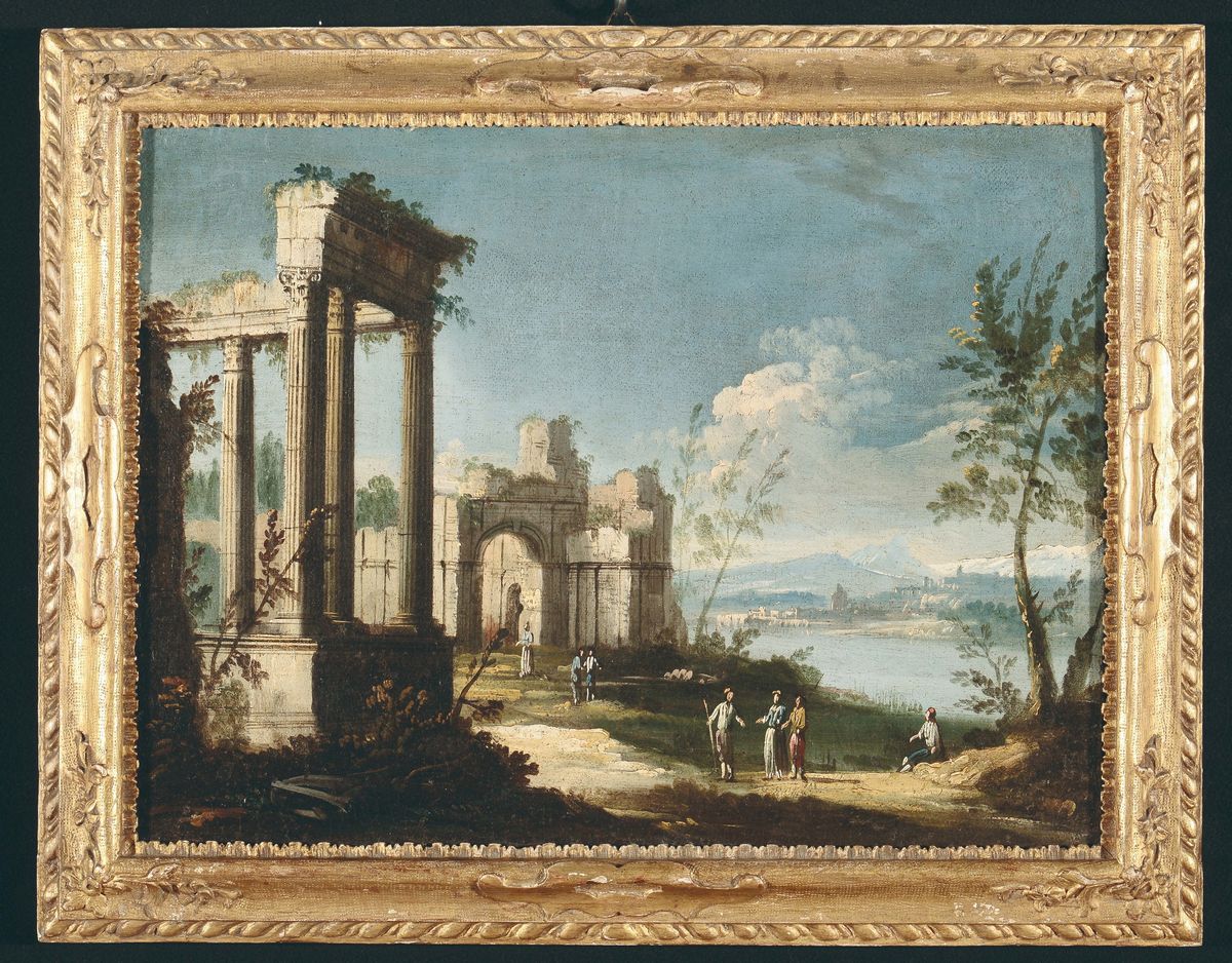 Scuola Veneta del XVIII Secolovedute con Rovine e Personaggi