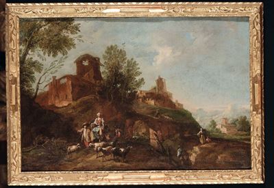 Giuseppe Zais (forno di Canale 1709 - Treviso 1784)paesaggi Veneti con Personaggi ed Armenti