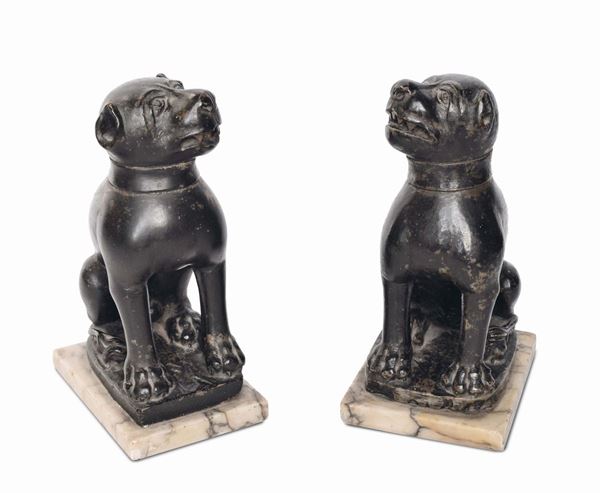 A pair of soapstone dogs, maybe oriental art, 18th -19th century
