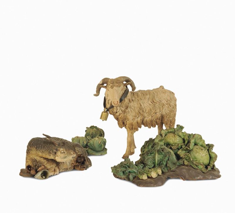 Gruppo di campanacci con verdure e animali, Napoli, XVIII-XIX secolo  - Auction An Important Collection of Sculptures of the Neapolitan Crib - I - Cambi Casa d'Aste