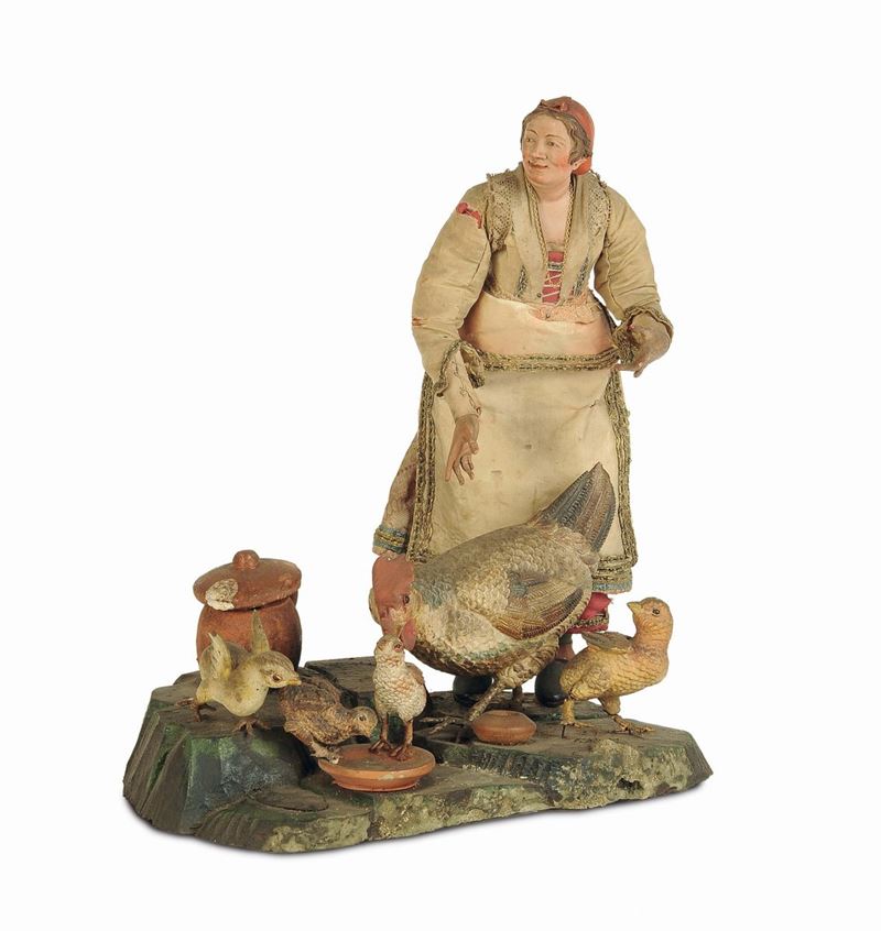 Contadina con gruppo di galline, Napoli, XIX secolo  - Auction An Important Collection of Sculptures of the Neapolitan Crib - I - Cambi Casa d'Aste