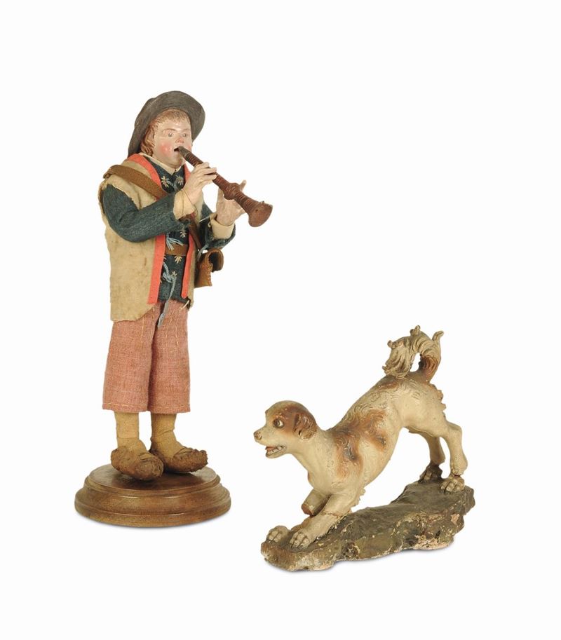 Bambino con flauto e cane, Napoli, XIX secolo  - Asta Un'Importante Raccolta di Sculture del Presepe Napoletano - I - Cambi Casa d'Aste