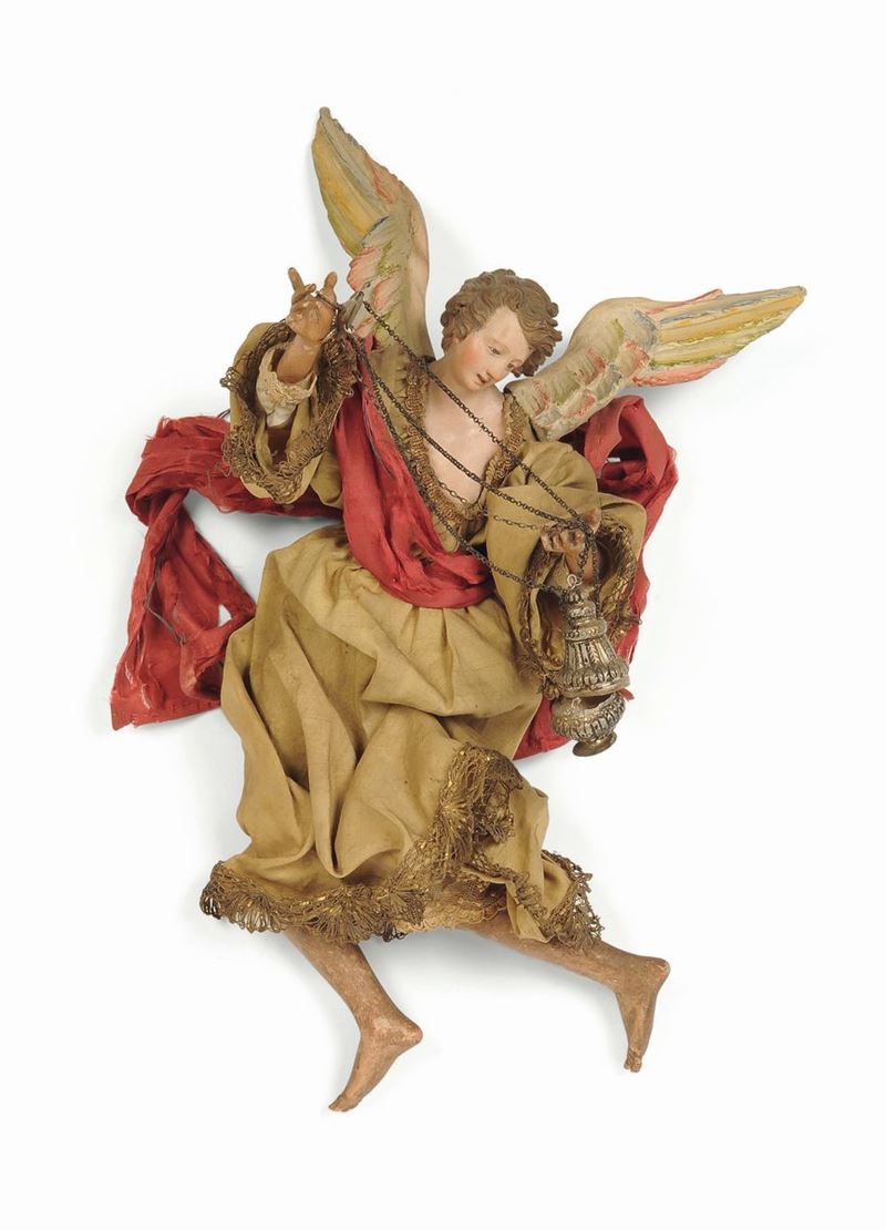 Angelo con incensiere, Napoli, fine del XVIII secolo  - Asta Un'Importante Raccolta di Sculture del Presepe Napoletano - I - Cambi Casa d'Aste