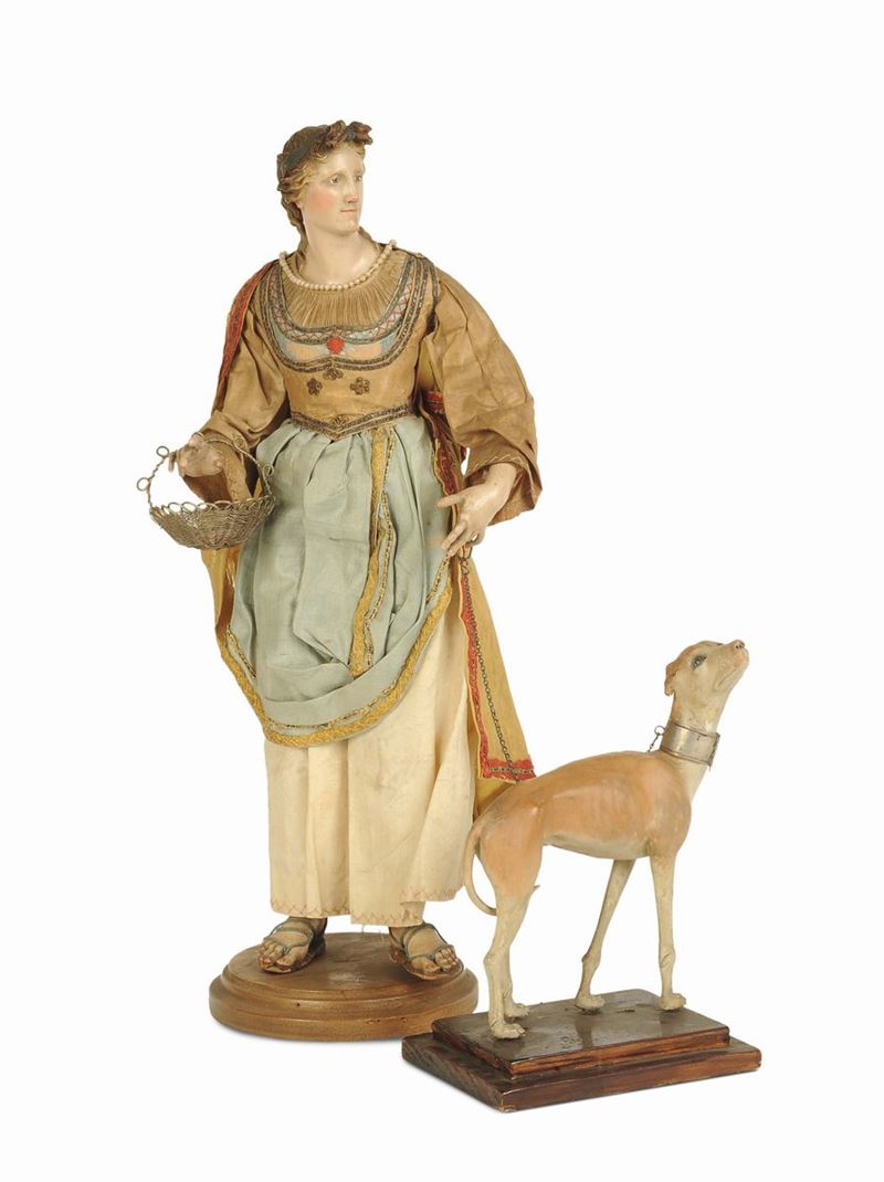 Georgiana (?) con levriero, Napoli, XVIII/XIX secolo  - Auction An Important Collection of Sculptures of the Neapolitan Crib - I - Cambi Casa d'Aste