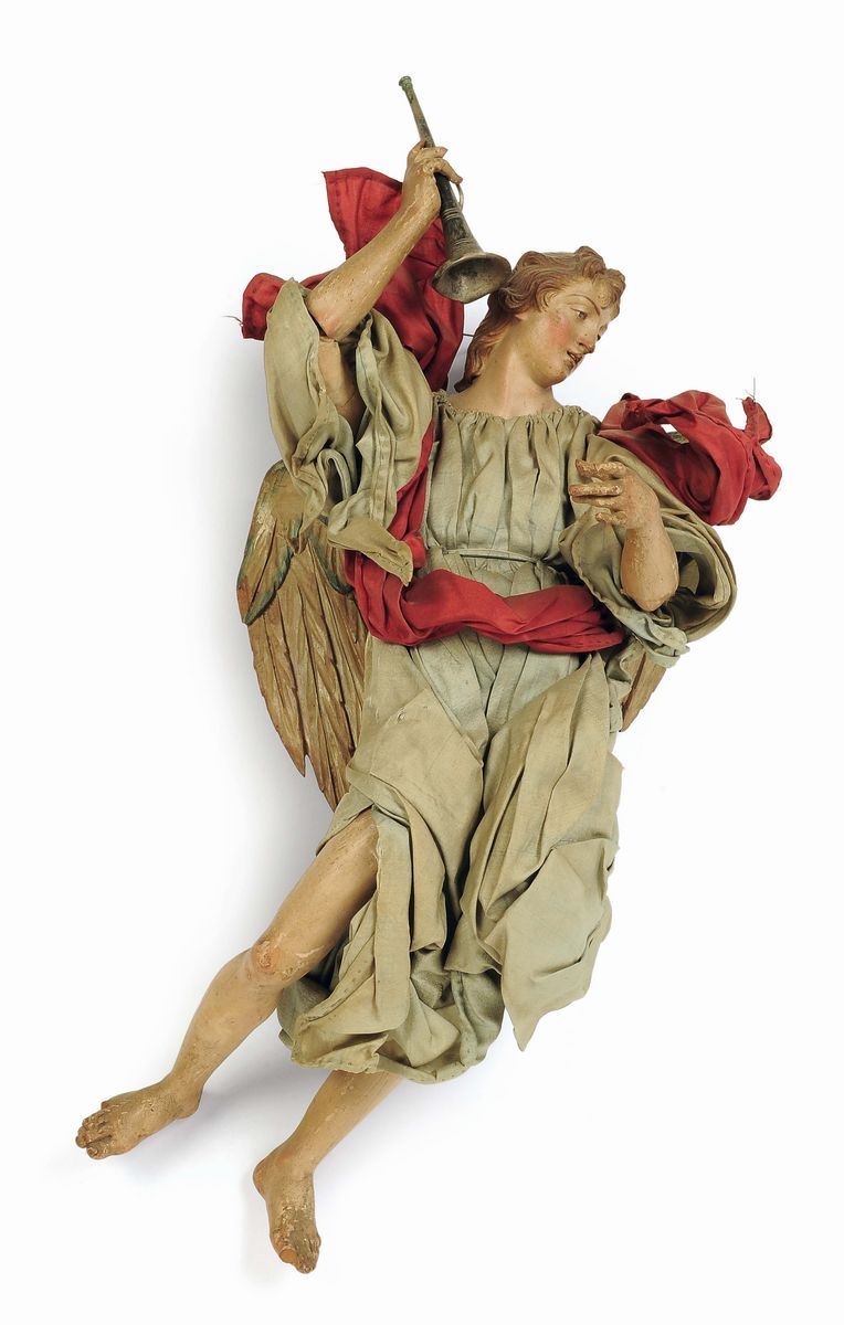 Angelo con tromba, Napoli, fine del XVIII secolo  - Auction An Important Collection of Sculptures of the Neapolitan Crib - I - Cambi Casa d'Aste