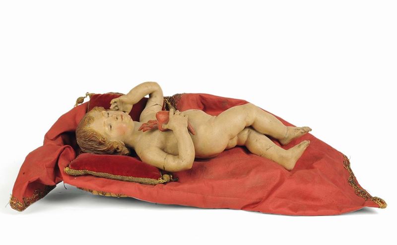 Gesù Bambino dormiente con il Sacro Cuore, Napoli fine XVIII - inizio XIX secolo  - Asta Un'Importante Raccolta di Sculture del Presepe Napoletano - I - Cambi Casa d'Aste