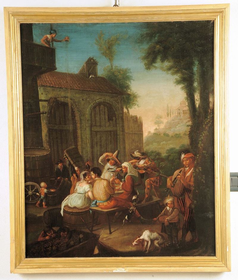 Marco Marcuola (Verona 1740 - 1793) Banchetto nuziale in un'aia  - Asta Fine Selection - II - III - Cambi Casa d'Aste
