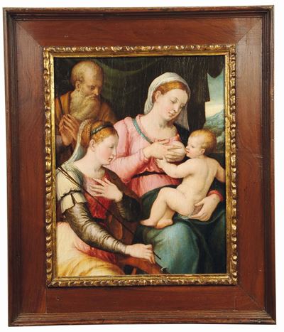 Luca Longhi (ravenna 1507-1580)sacra Famiglia con Santa Caterina