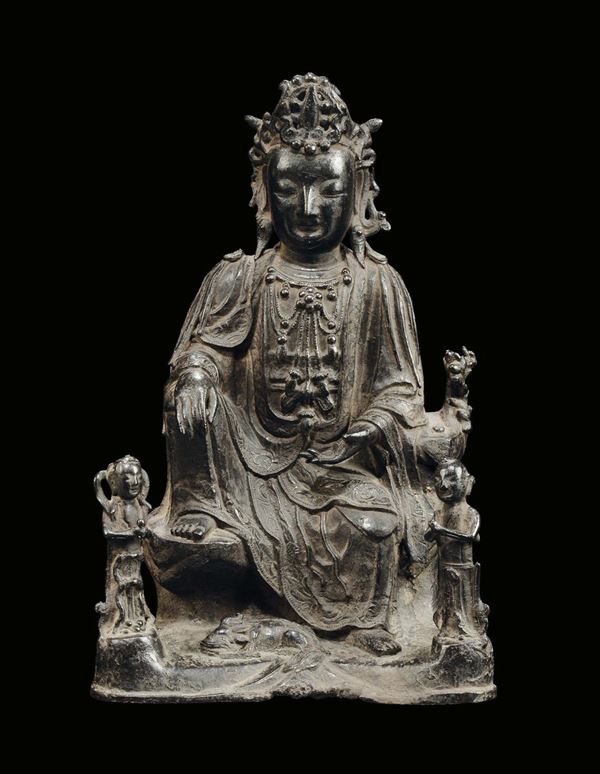 Samantabhadra in bronzo a patina scura, Cina, Dinastia Ming, XVI secolo