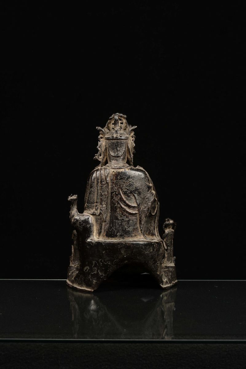 Samantabhadra in Bronzo a Patina Scura, Cina, Dinastia Ming, XVI Secolo