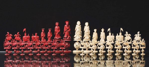 A lacquered and carved ivory chessboard, China, Qing Dynasty, 19th century