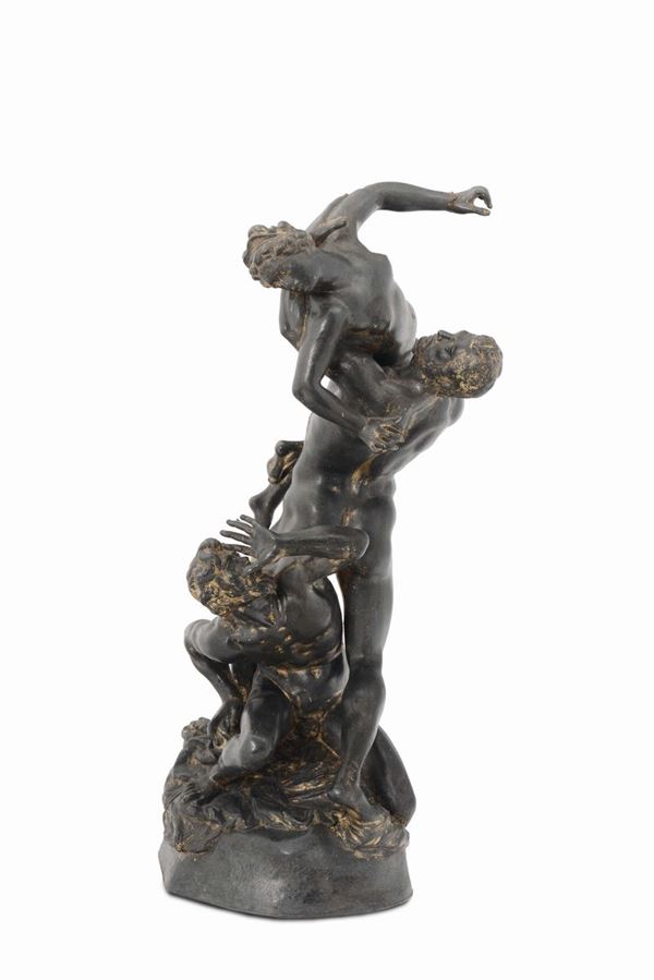 A lead sculpture with gold heightening representing “the rape of the Sabine women”, by Gianbologna, probably 18th century