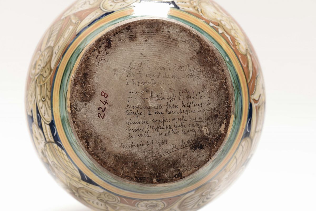 Boccia di Farmacia in Maiolica, a Decoro Istoriato Faenza XVII Secolo