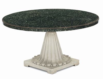 Piano Circolare in Marmo Serpentino con Bordura Perlinata in Bronzo Dorato, Italia XIX-XX Secolo