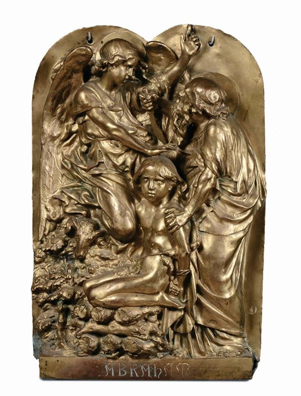 Rilievo in bronzo dorato raffigurante sacrificio di Isacco, Francia XX secolo