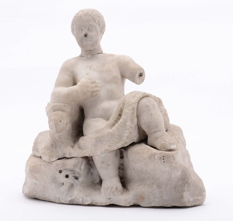 Frammento di giovinetto seduto in marmo bianco  - Auction Antique and Old Masters - Cambi Casa d'Aste