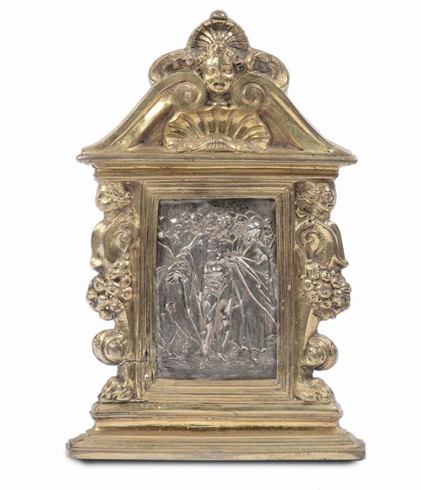 A gilt bronze and embossed and chiselled silver pax, Italy P17th -19th century