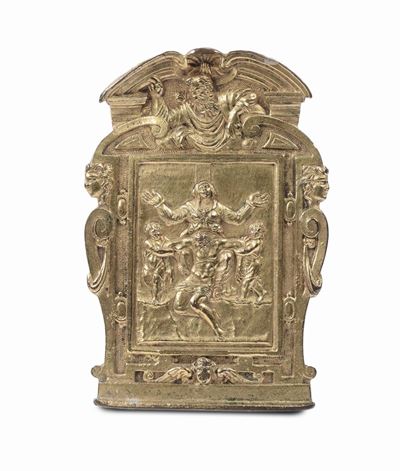 Pace in Bronzo Fuso, Cesellato e Dorato, Arte Italiana del XVII Secolo