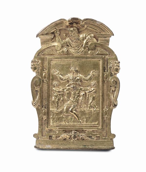 A molten, chiselled and gilt pax, Italian art, 17th century