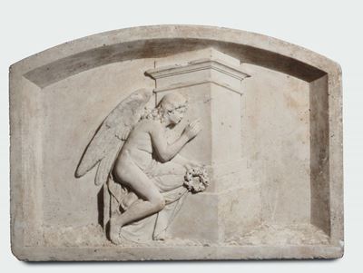 Lunetta in Marmo Bianco Raffigurante Scena Allegorica, Scultore del XIX Secolo