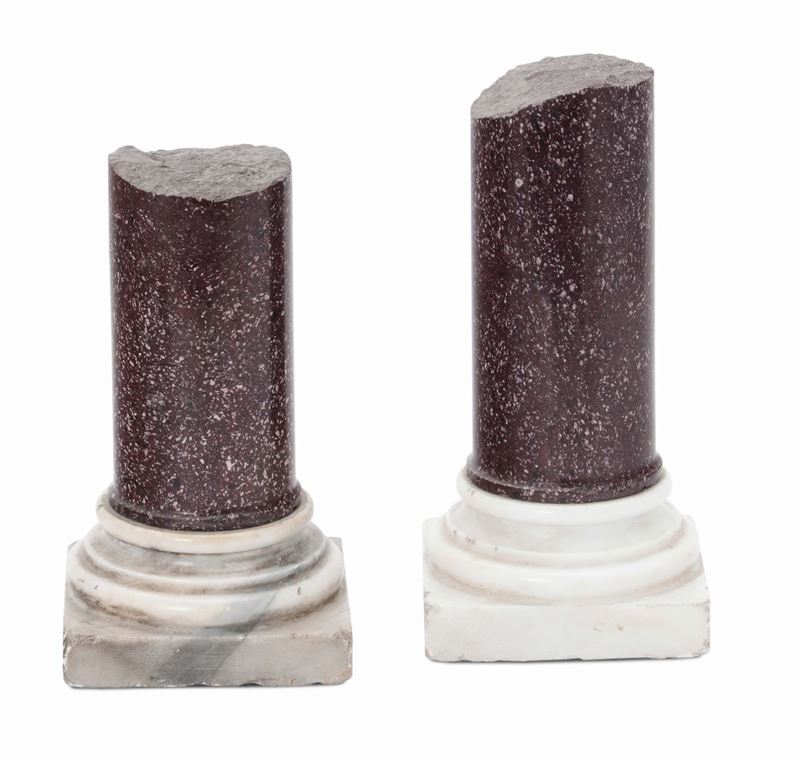 Due modellini di mezze colonne in porfido, Italia XIX-XX secolo  - Asta Antiquariato, Affidamenti da raffinate dimore private - Cambi Casa d'Aste