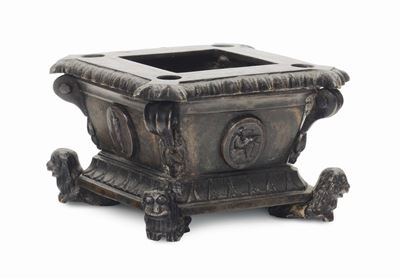 Calamaio Quadrangolare in Bronzo, Fuso e Cesellato, Fonditore del XVIII-XIX Secolo