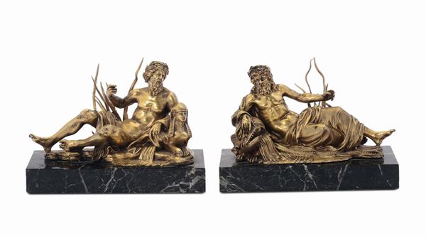 A pair of molten, chiselled and gilt bronze allegoric representations of the rivers Nile and Tiber,  [..]