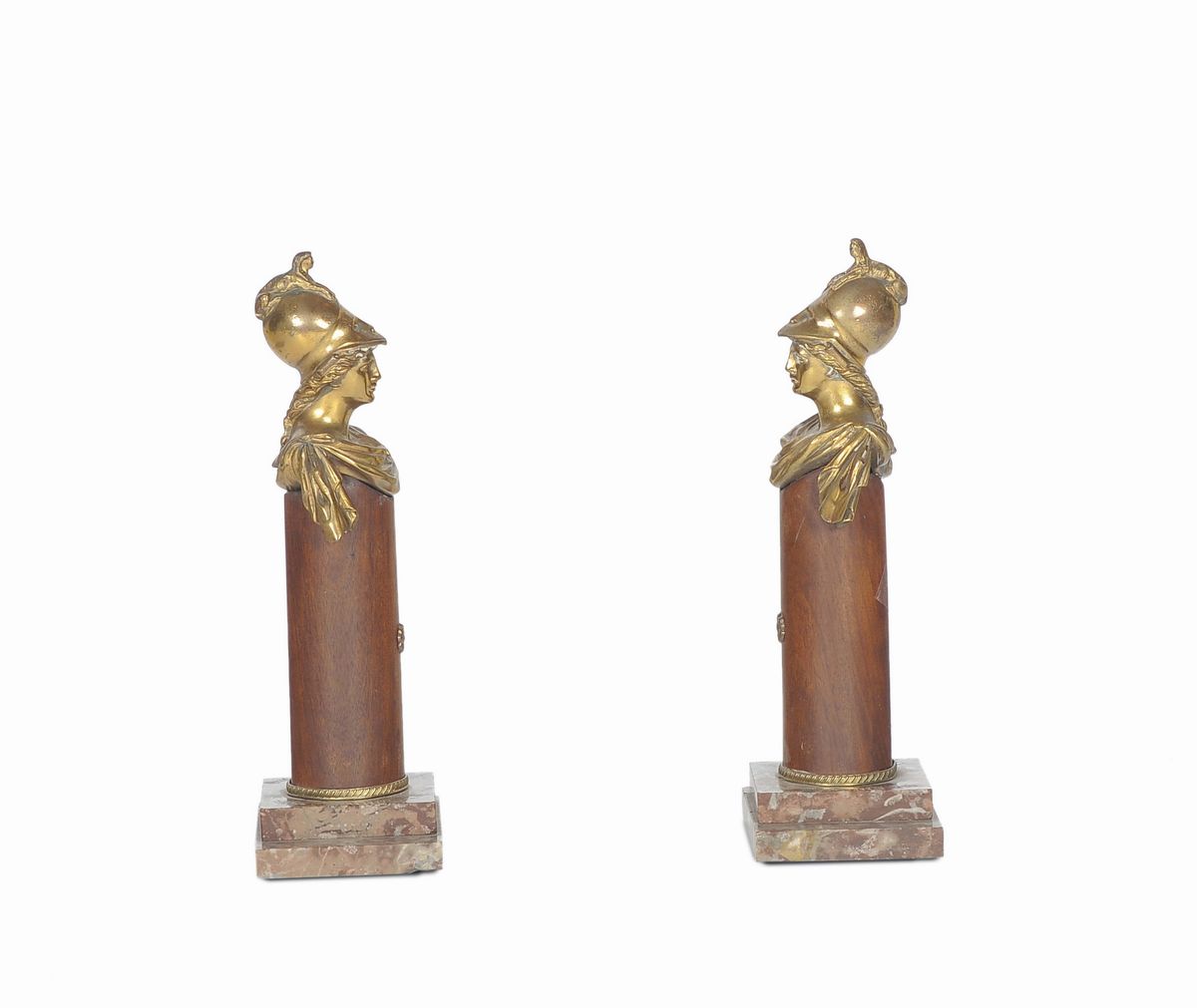 Coppia di Busti Raffiguranti Figure con Elmo in Bronzo Dorato, XVIII Secolo