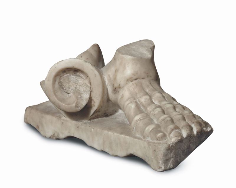 Piede scheletrico in marmo, lapicida del XIX-XX secolo  - Asta Scultura e Oggetti d'Arte - Cambi Casa d'Aste