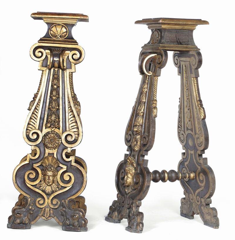 Coppia di erme reggistatue in legno intagliato e dorato, Italia XIX secolo  - Auction Antique and Old Masters - Cambi Casa d'Aste