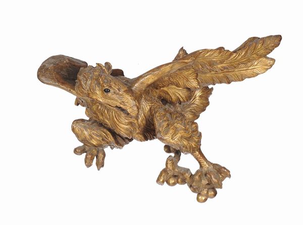 Scultura raffigurante aquila in legno dorato, Italia XVIII secolo