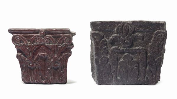 Collezione di sei capitelli di lesena in diversi marmi colorati