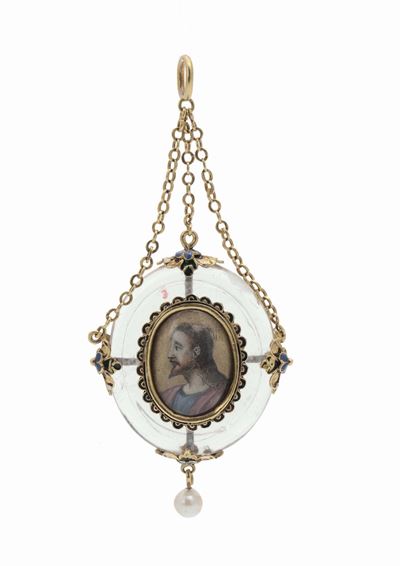 Pendente in Cristallo di Rocca, Oro e Smalti, Orafo Italiano o Spagnolo del XVII Secolo