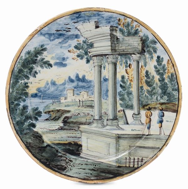 Piattino in maiolica policroma, Castelli XVIII secolo