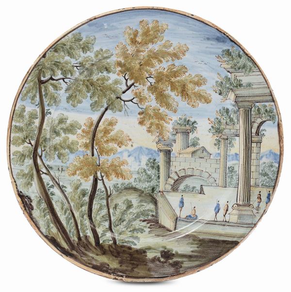 Piattino in maiolica policroma, Castelli XVIII secolo
