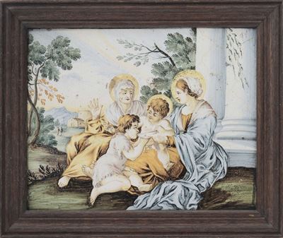 Mattonella in Maiolica Policroma con Madonna e Sant’anna, Castelli XVIII Secolo