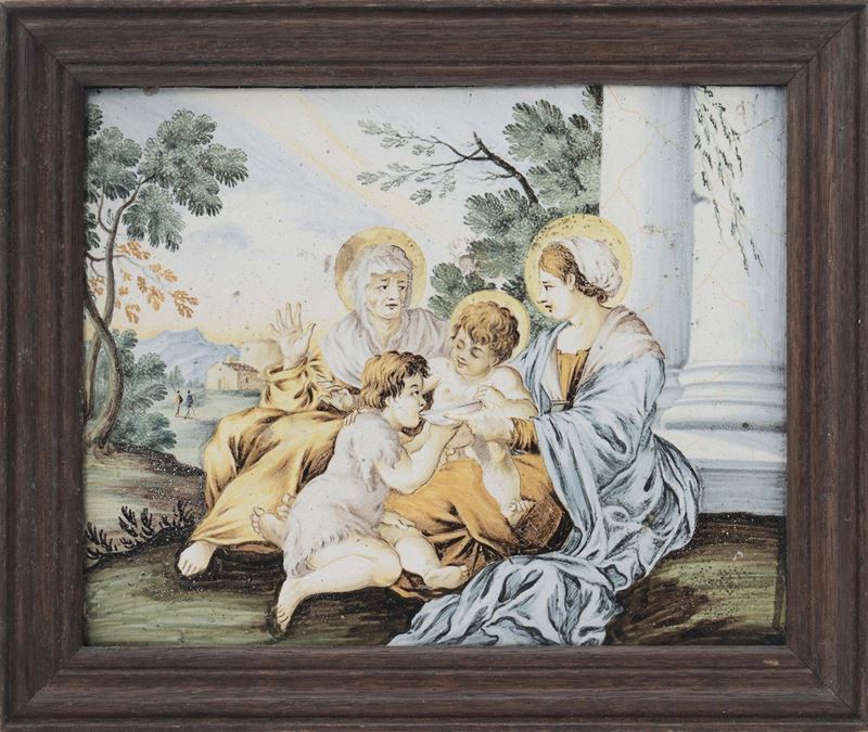 Mattonella in maiolica policroma con Madonna e Sant’Anna, Castelli XVIII secolo  - Asta Fine Art Selection - II - Cambi Casa d'Aste