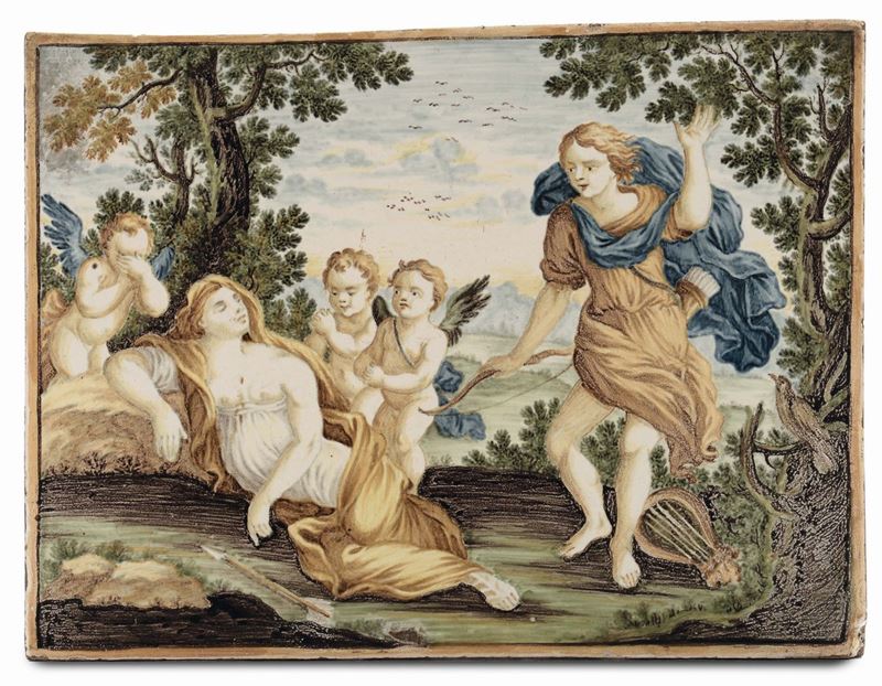 Mattonella di maiolica policroma, Castelli XVIII secolo  - Asta Fine Selection - I - II - Cambi Casa d'Aste