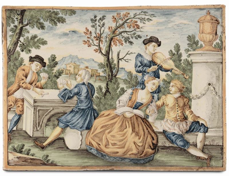 Mattonella in maiolica poilicroma, Castelli XVIII secolo  - Auction Fine Selection - I - II - Cambi Casa d'Aste