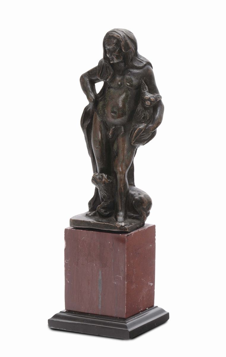 A molten and chiselled bronze allegoric figure, Germany 17th century  - Auction Fine Arts from refined private house - Cambi Casa d'Aste
