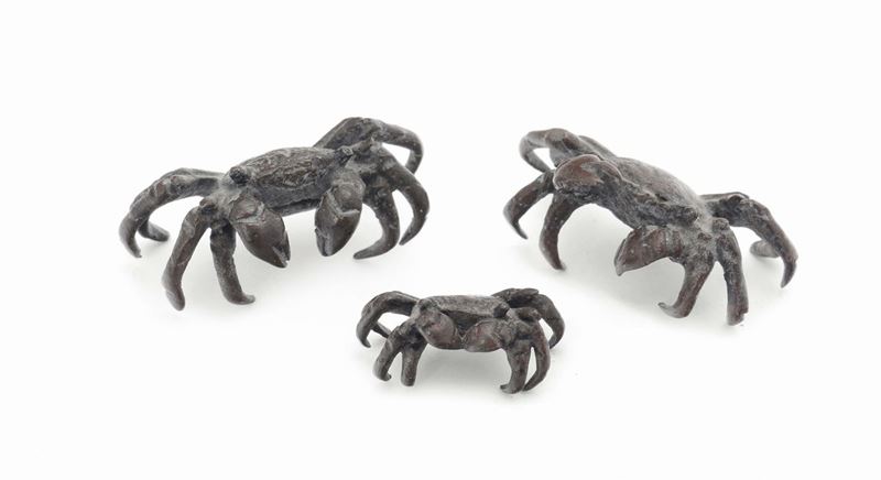 Tre piccoli granchi in bronzo fuso, XIX-XX secolo  - Auction Antique and Old Masters - Cambi Casa d'Aste