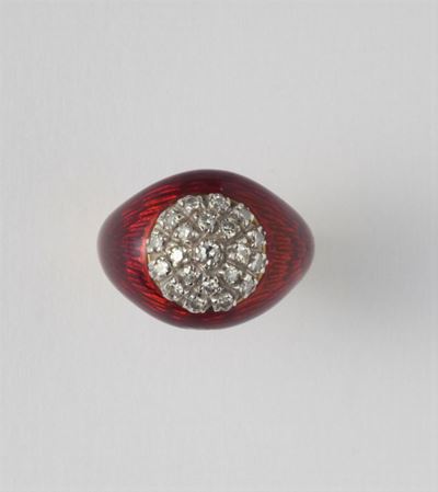 Anello con Smalto Rosso e Pavé di Diamanti