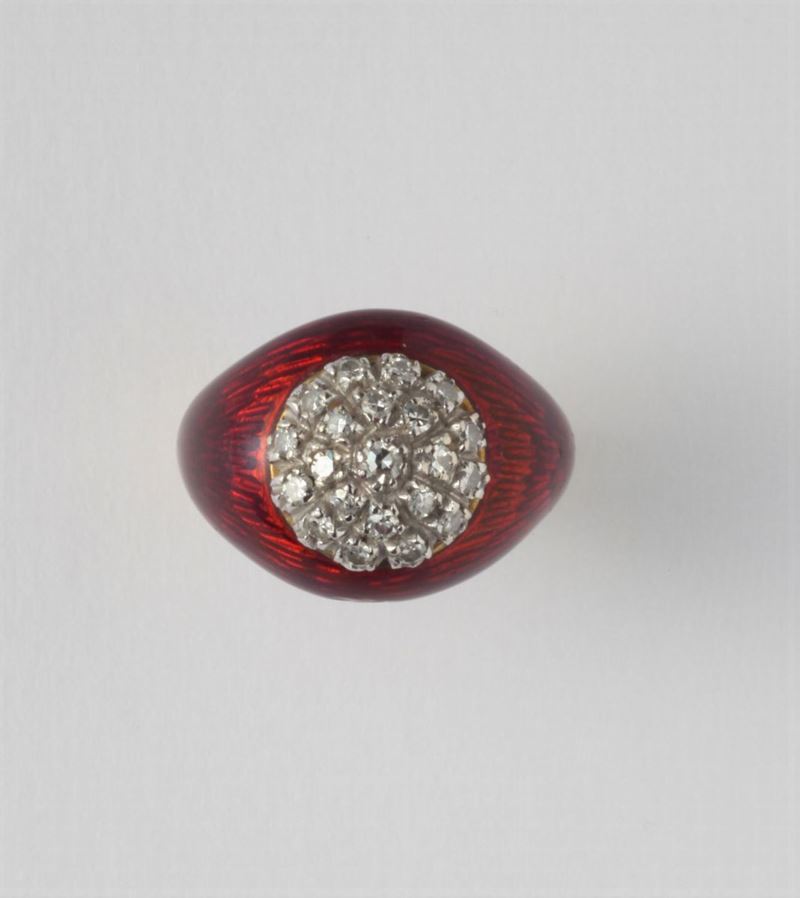 Anello con smalto rosso e pavé di diamanti  - Auction Ancient and Contemporary Jewelry and Watches - Cambi Casa d'Aste