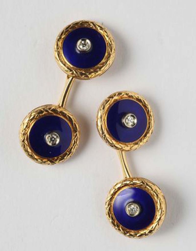 A diamond and enamel cufflinks  - Auction Silvers and Jewels - Cambi Casa d'Aste