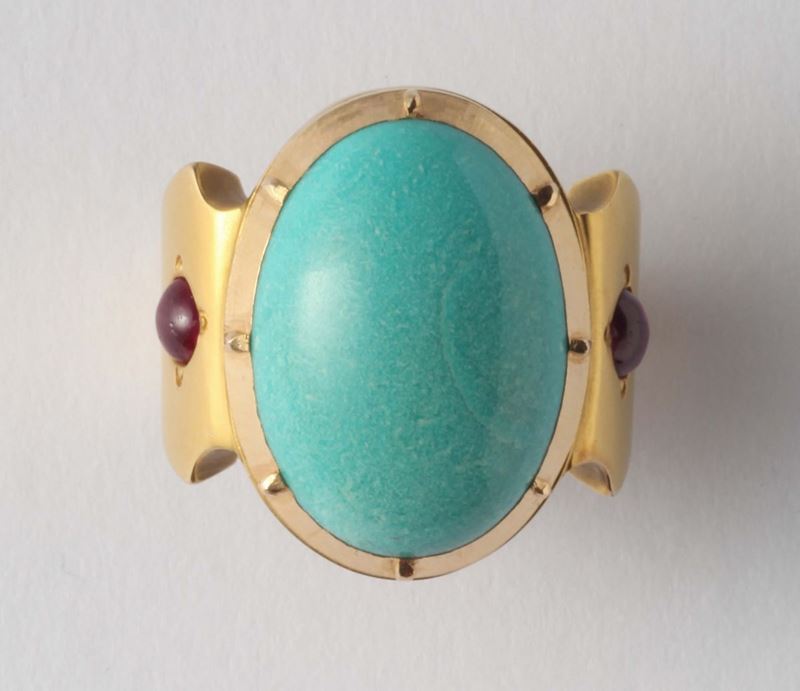 Anello con pasta di colore turchese  - Auction Silvers and Jewels - Cambi Casa d'Aste