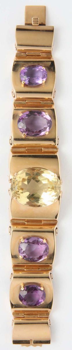 A citrine, amethyst and gold bracelet  - Auction Vintage, Jewels and Bijoux - Cambi Casa d'Aste