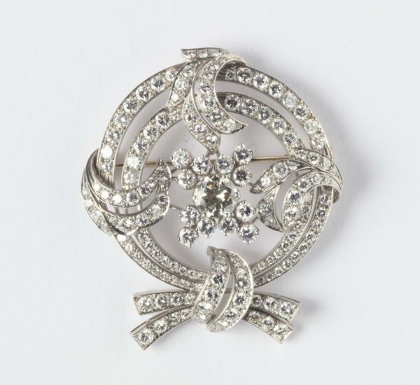 An old-cut diamond and platinum brooch