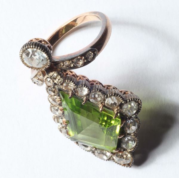 A 19th century peridot and rose-cut diamond ring